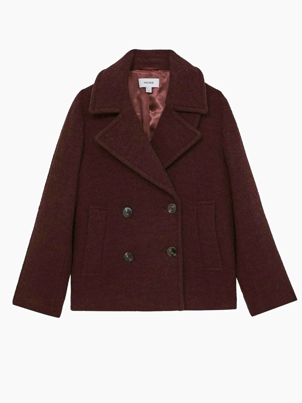 NWT Reiss Addie Wool-Blend Double-Breasted Short Coat in Burgundy Sz 4